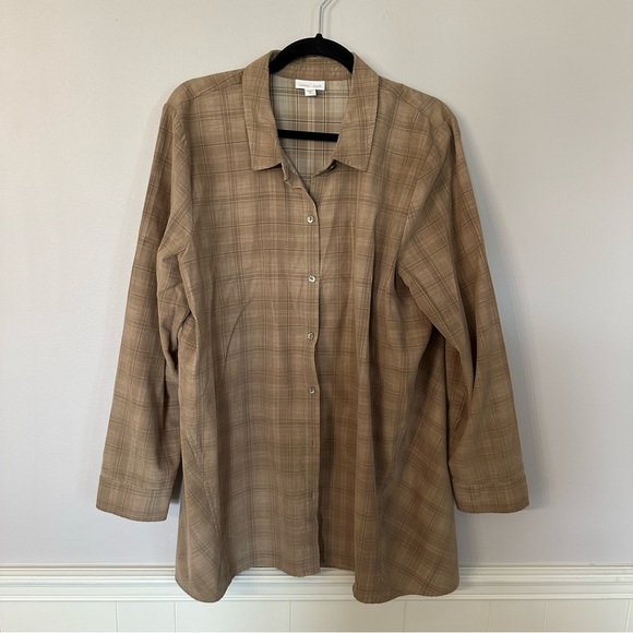 J. Jill Women’s Long Sleeve Brown Plaid Corduroy Button Up Top Sz XL GUC - Picture 2 of 8